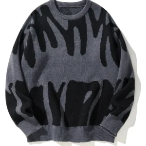 New Popular Autumn Winter Irregular Jacquard Pattern Pullover Sweater Casual Round Neck Contrast Color Knitted Men's Pullover