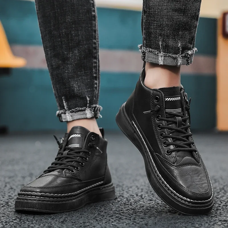 Men Boots Winter High Top Leather Shoes Fashion Cotton Shoes Fashion Ankle Boots Business Casual Outdoor Shoes Male Sneakers New - Image 4