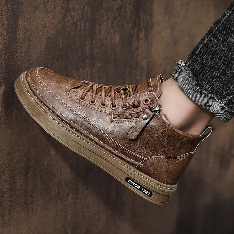 Men Boots Winter High Top Leather Shoes Fashion Cotton Shoes Fashion Ankle Boots Business Casual Outdoor Shoes Male Sneakers New - Image 5