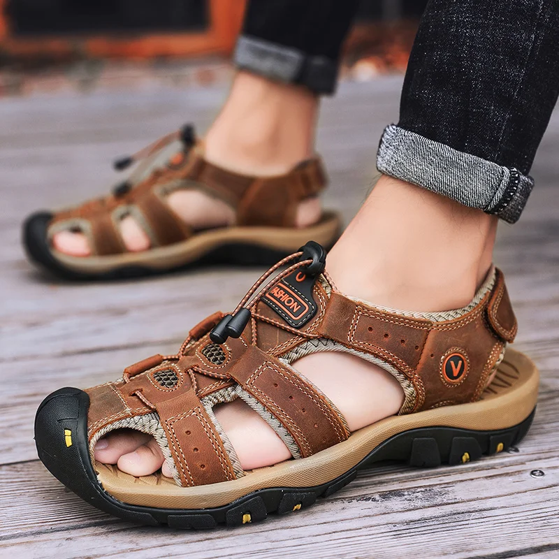 Summer Men Sandals Leather Mens Casual Shoes Breathable Outdoor Sandals for Men Beach Shoes Slippers Fashion Roman Shoes - Image 3