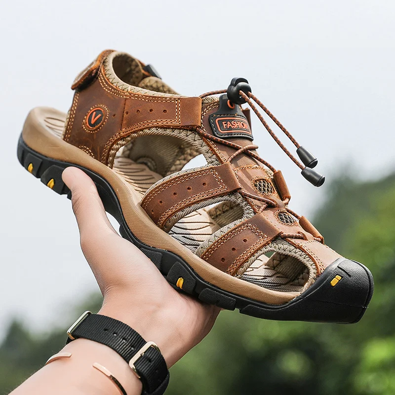 Summer Men Sandals Leather Mens Casual Shoes Breathable Outdoor Sandals for Men Beach Shoes Slippers Fashion Roman Shoes - Image 2